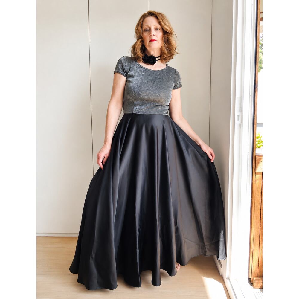 Vintage 90s Rampage Ball Gown Size 11 M/L Black Satin Holiday Party Dress Bow